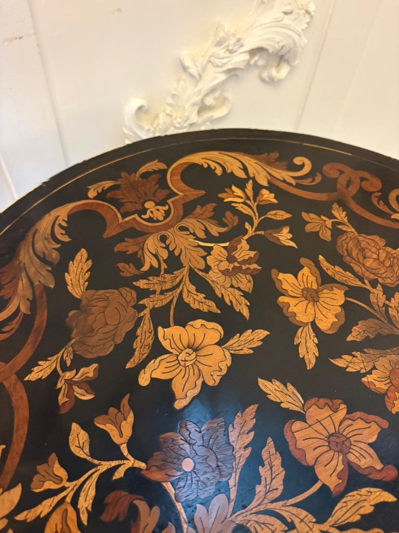 Quality Antique Italian Ebonised and Marquetry Inlaid Pedestal Occasional Centre Table/Plant Stand - Image 3